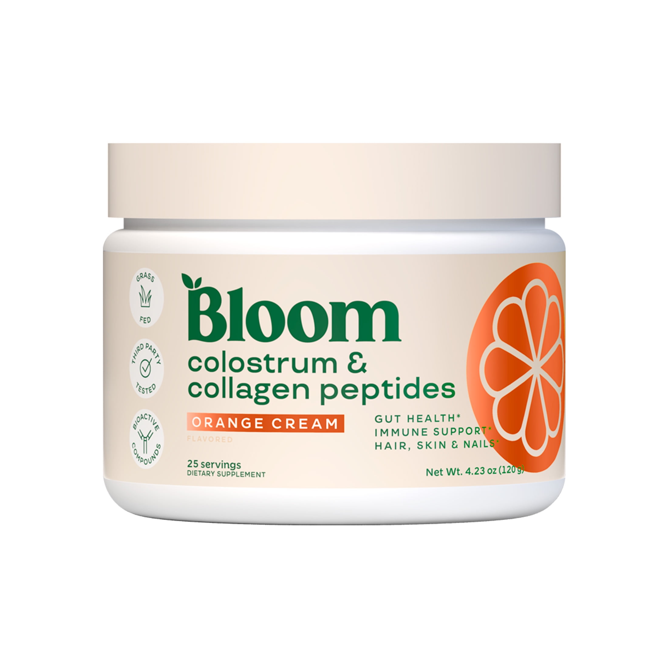 Bloom Nutrition Colostrum & Collagen Peptides Powder, Orange Cream, 25 Servings