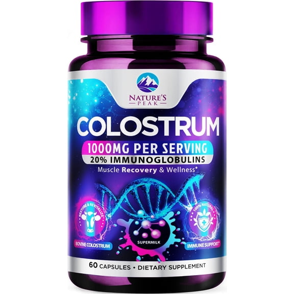 Bovine Colostrum Supplement 1000mg - with 20% Immunoglobulins (IgG) for Immunity & Immune Support, Energy & Gut Health, SP Colostrum Powder Pills, Gluten Free, Non-GMO & Bottled in USA - 60 Capsules