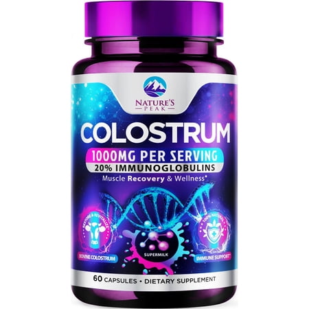 Bovine Colostrum Supplement 1000mg - with 20% Immunoglobulins (IgG) for Immunity & Immune Support, Energy & Gut Health, SP Colostrum Powder Pills, Gluten Free, Non-GMO & Bottled in USA - 60 Capsules