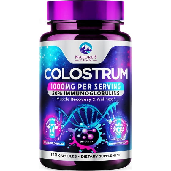 Bovine Colostrum Supplement 1000mg - with 20% Immunoglobulins (IgG) for Immunity & Immune Support, Energy & Gut Health, SP Colostrum Powder Pills, Gluten Free, Non-GMO & Bottled in USA - 120 Capsules