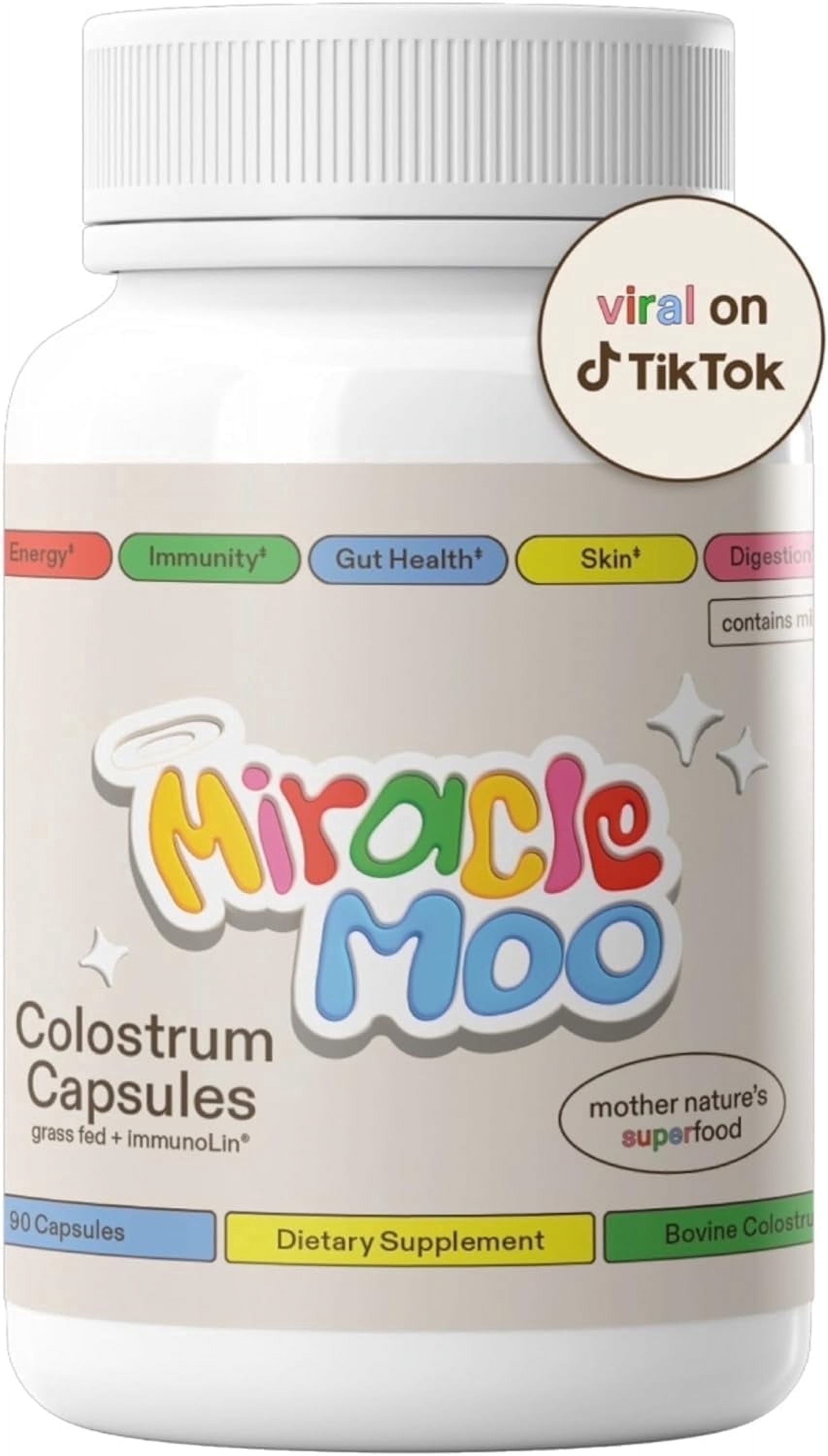Miracle Moo Colostrum Supplement for Gut Health, Hair Growth, Beauty and Immune Support - Easy to Mix Grass Fed Bovine Powder - Highest IgG Plus ImmunoLin (30 Servings (Capsules))