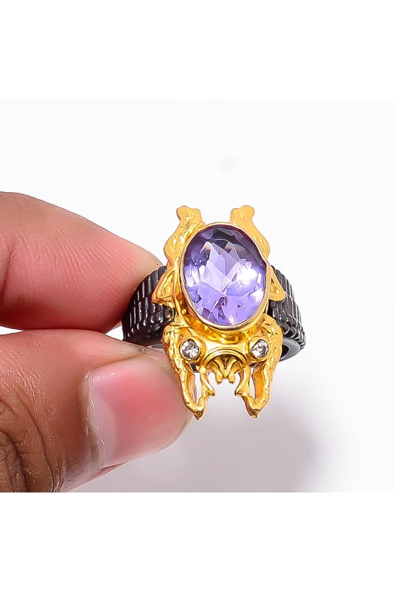 Colour Changing Alexandrite & White Topaz 925 Sterling Silver Frog Ring S.7.5 R87524, Christmas Gift