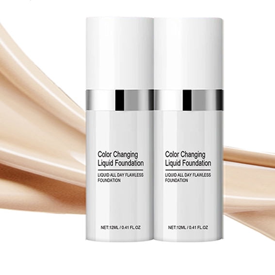 Colour Changing Foundation, Flawless Color Changing Liquid Foundation Makeup Base Moisturizing Liquid Foundation for Women Girls, Sunscreen, Non-greasy, Non-marking, Long lasting