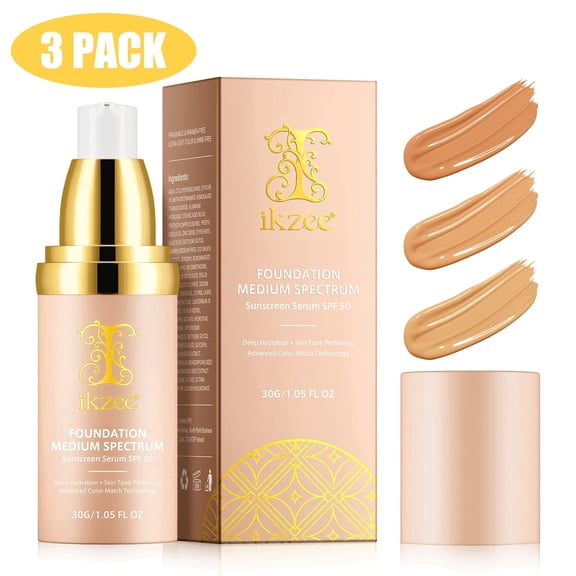 Colour Changing Foundation, Hydrating Liquid Foundation, Concealers Waterproof & Longwearing, Medium Spectrum for Gym, Sport, Dancing - 3Pack