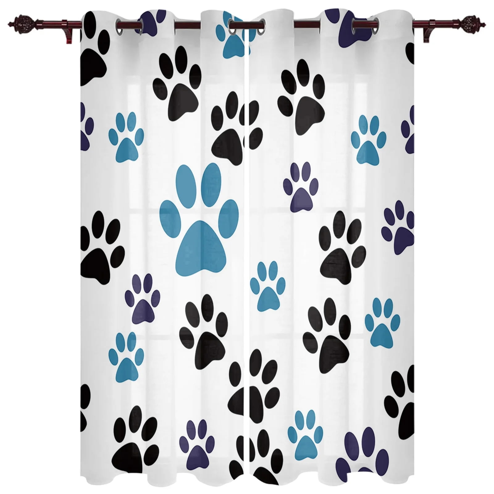 Colour Dog Paw Print Window Curtains Curtains for Living Room rative
