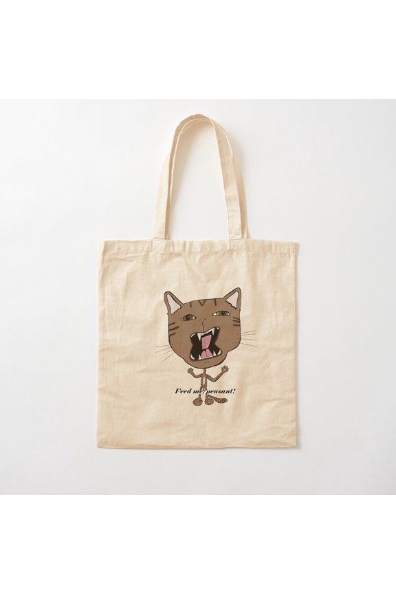 Colour "Feed Me, Peasant!" Cat Drawing Cotton Tote Bag Canvas Tote Bag, Family Gift For Mother, Her