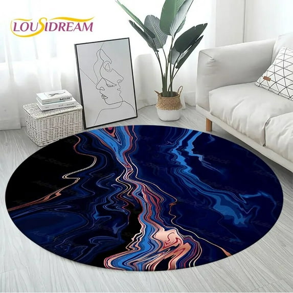 Colour Nordic Black Gold Blue Marble Round Area Rug Circle Carpet Rug for Living Room Bedroom Sofa Decor Floor Mat Kitchen Mat