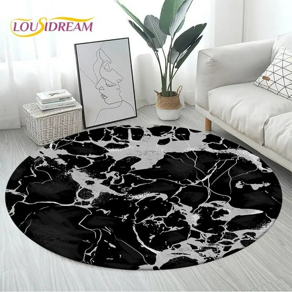 Colour Nordic Black Gold Blue Marble Round Area Rug Circle Carpet Rug for Living Room Bedroom Sofa Decor Floor Mat Kitchen Mat