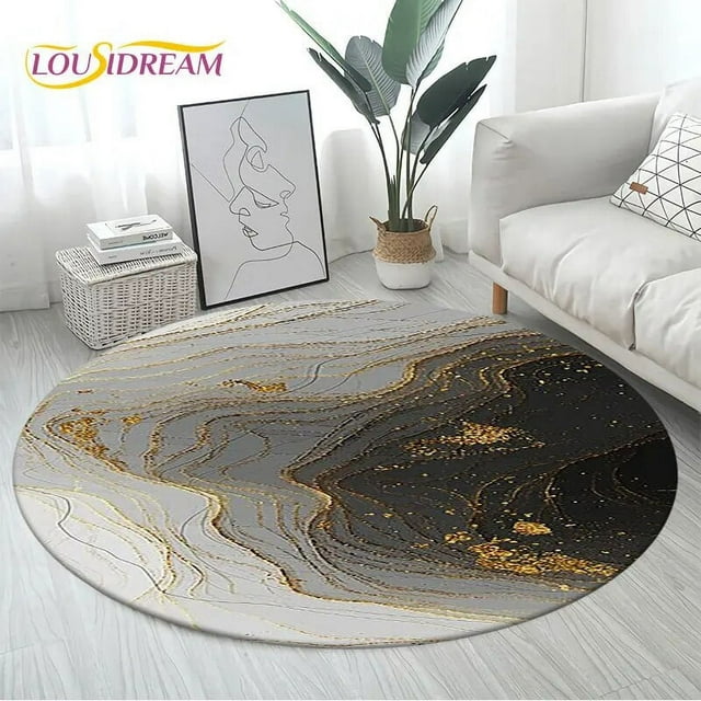 Colour Nordic Black Gold Blue Marble Round Area Rug Circle Carpet Rug