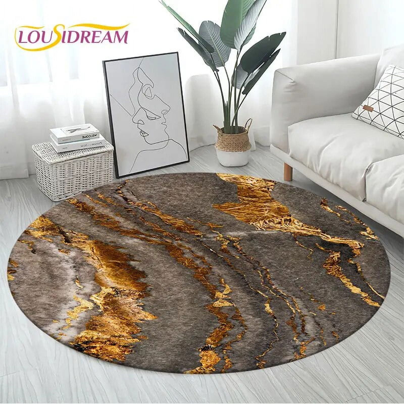 Colour Nordic Black Gold Blue Marble Round Area Rug Circle Carpet Rug