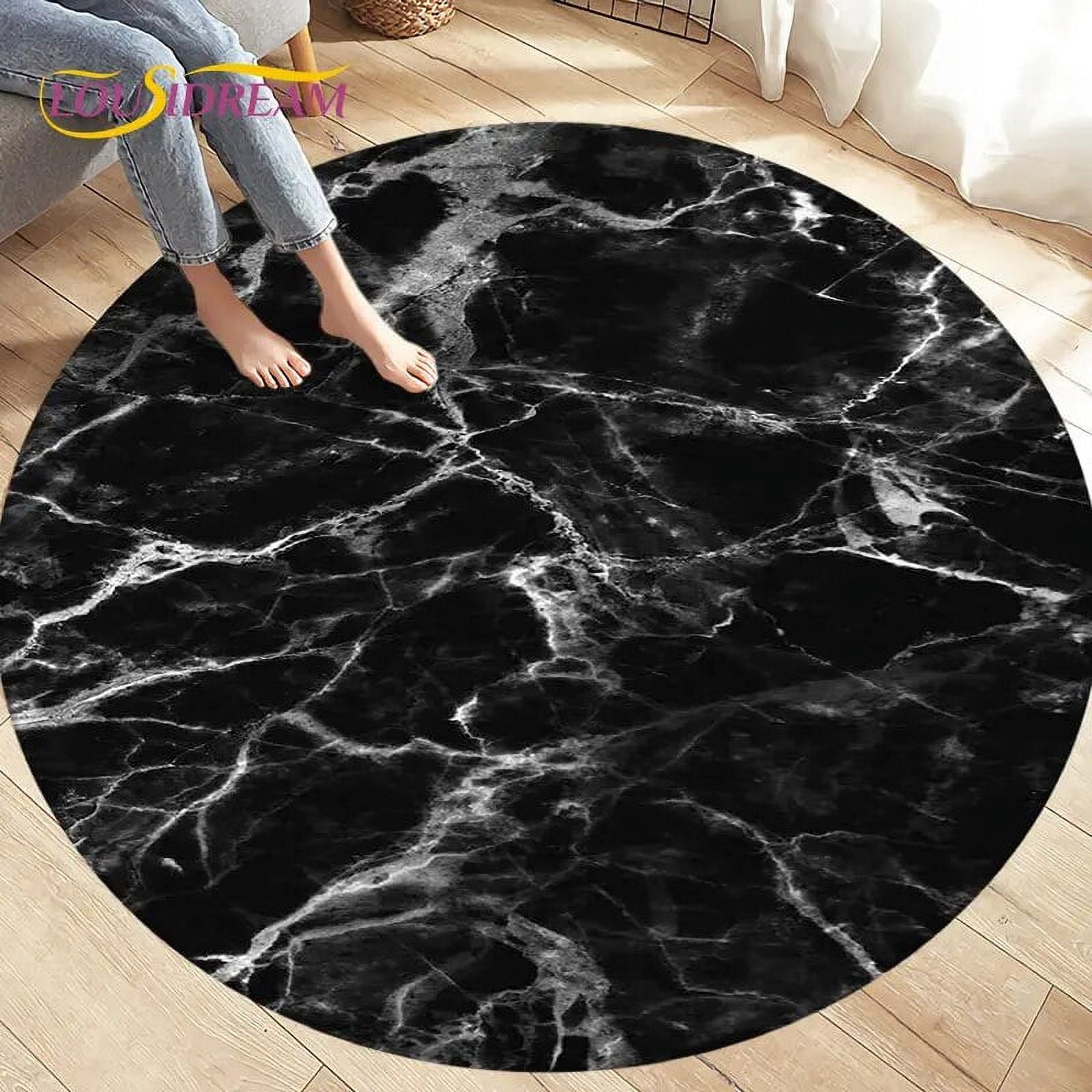 Colour Nordic Black Gold Marble Round Area Rug Circle Carpet Rug for ...