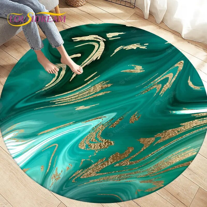Colour Nordic Green Gold Marble Round Area Rug Circle Carpet Rug for