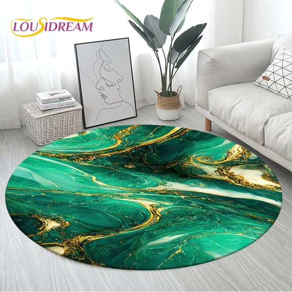 Colour Nordic Green Gold White Marble Round Area Rug Circle Carpet Rug for Living Room Bedroom Sofa r Floor Mat Kitchen Mat