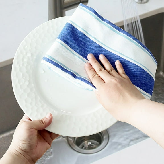 Colour Woven Striped Tea Towel Home Kitchen Fabric Towel Cloths(Blue)