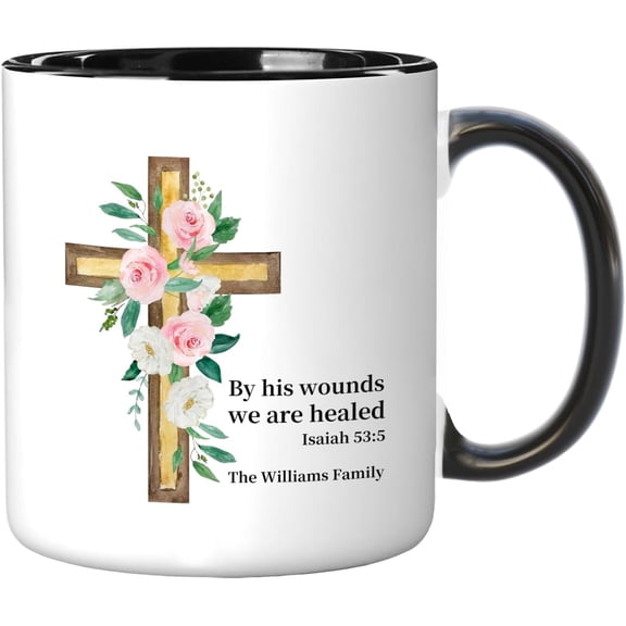 ColourLife Easter Floral Mugs for Christian – Personalized Jesus Mug with Cross & Name, Personalized Gift for Easter Sunday, 11 Oz Custom Coffee Mug Made in the USA