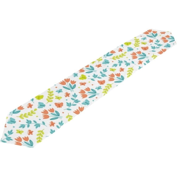 ColourLife Table Runner Easter Butterflies Tulips Washable Table Cloth Runner for Holiday Home Wedding Table Top Decoration 13x70 Inches