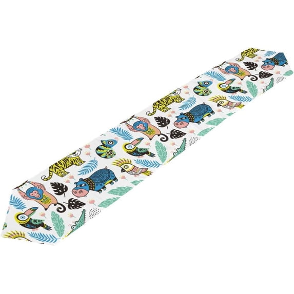 ColourLife Table Runner Ethnic Animals Washable Table Cloth Runner for Holiday Home Wedding Table Top Decoration 13x70 Inches