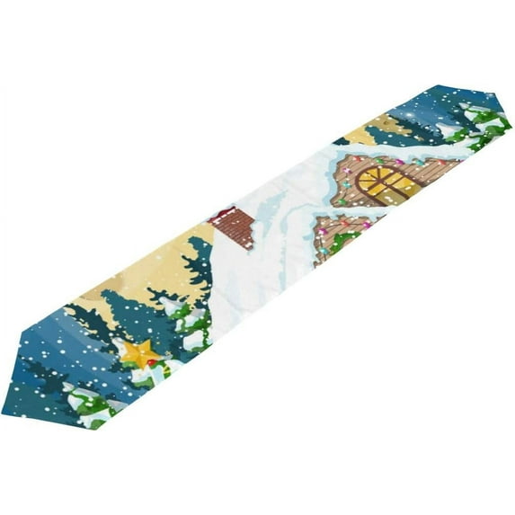 ColourLife Table Runner Suburban House Covered Snow Washable Table Cloth Runner for Holiday Home Wedding Table Top Decoration 13x70 Inches
