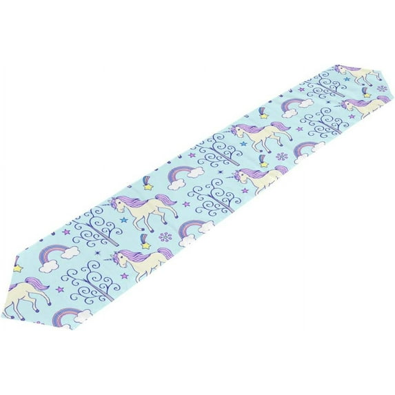 ColourLife Table Runner Unicorn Theme On Light Blue Washable Table Cloth Runner for Holiday Home Wedding Table Top Decoration 13x70 Inches