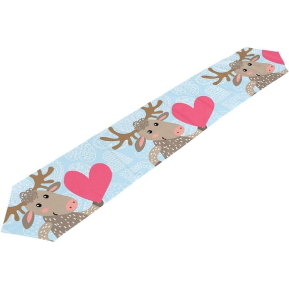 ColourLife Table Runner Valentine's Day Cute Deer Washable Table Cloth Runner for Holiday Home Wedding Table Top Decoration 13x70 Inches