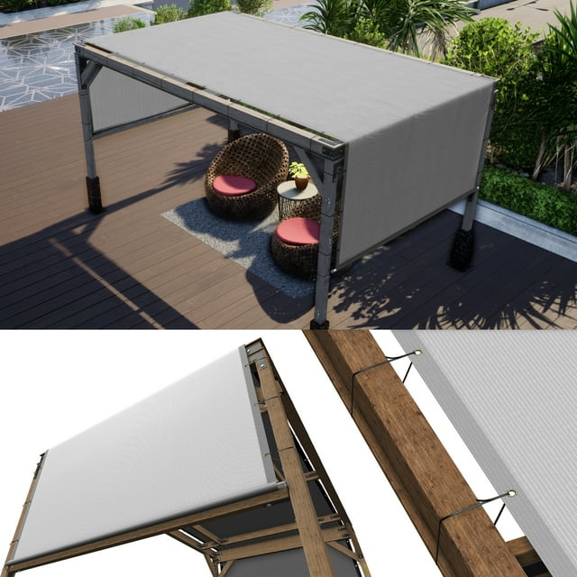 ColourTree 10' W x 25' L Grey Pergola Sun Shade Canopy Replacement Cover, Commercial Grade 260 GSM Cloth for Outdoor Patio, Includes Stainless Steel Weighted Rods (We Make Custom Size)