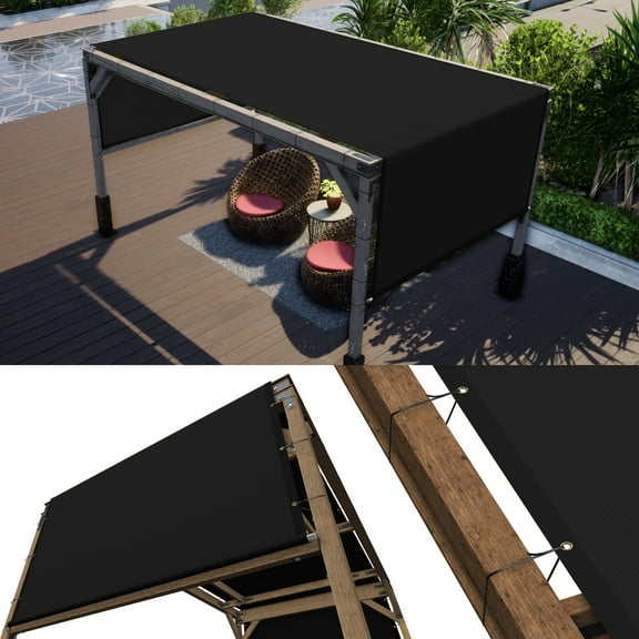 ColourTree 10' W x 30' L Black Pergola Sun Shade Canopy Replacement Cover, Commercial Grade 260 GSM Cloth for Outdoor Patio, Includes Stainless Steel Weighted Rods (We Make Custom Size)