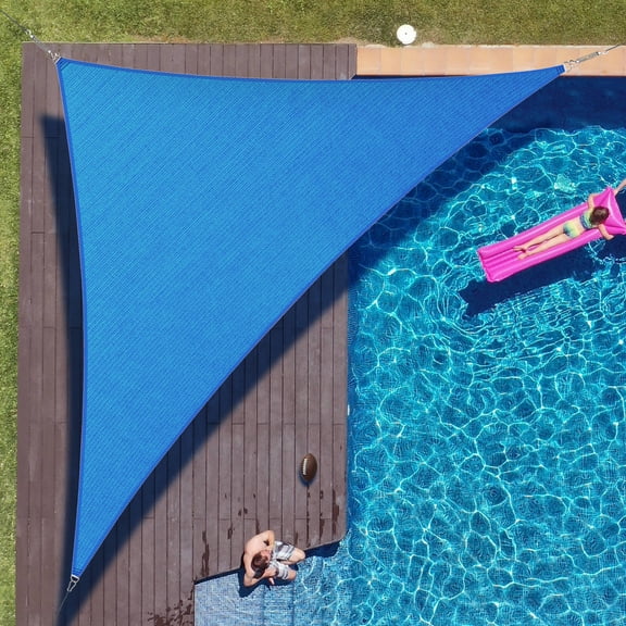 ColourTree 10' x 10' x 14.1' Blue Right Triangle Sun Shade Sail Canopy Mesh Fabric UV Block - Commercial Heavy Duty - 190 GSM - 3 Years Warranty ( We Make Custom Size )