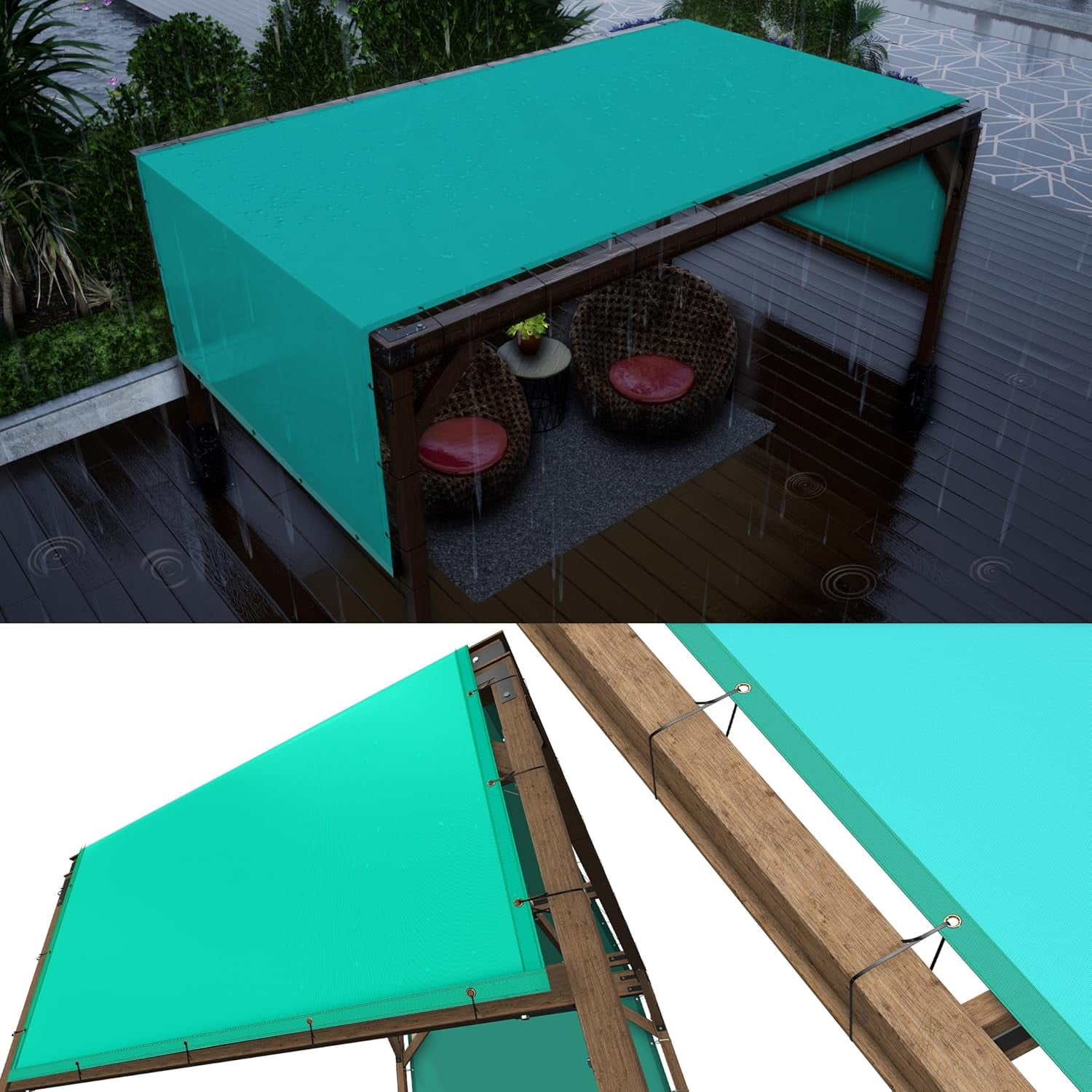 ColourTree 10' x 16' Turquoise Waterproof Pergola Sun Shade Canopy Replacement Cover UPF50, Commercial Grade 260 GSM Cloth for Outdoor Patio, Garden, Deck, Backyard (We Make Custom Size)