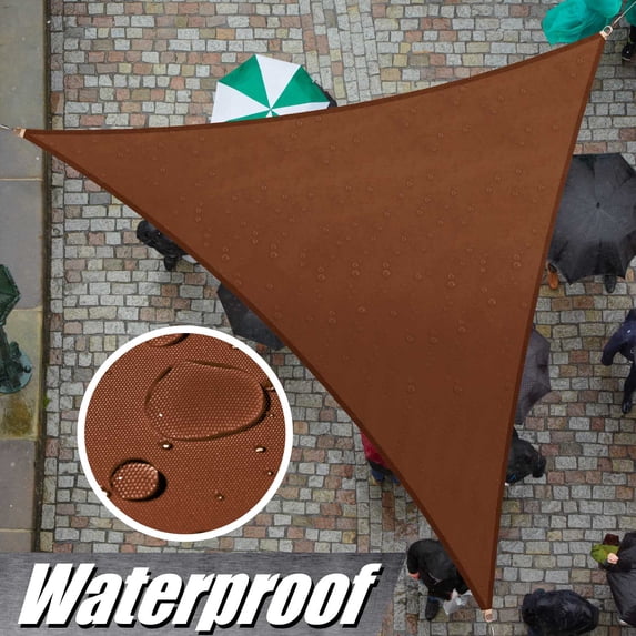 ColourTree 100% BLOCKAGE Waterproof 12' x 12' x 12' Sun Shade Sail Canopy Triangle Coffee Brown - Commercial Standard Heavy Duty - 220 GSM - 4 Years Warranty