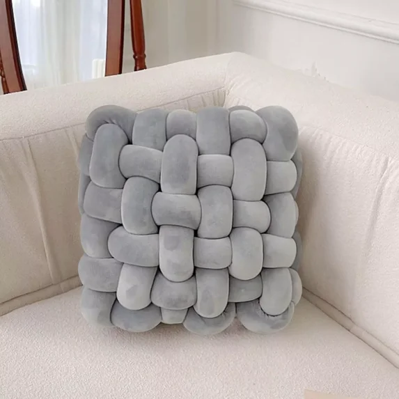 ColourTree 12'' L x 13'' W Light Grey 2 Pcs Knot Pillow Soft Throw Pillow Home Decoration Cushion Square Office Knotted Plush Throw Cushion