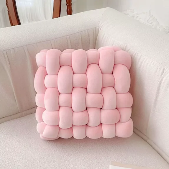 ColourTree 12'' L x 13'' W Pink 2 Pcs Knot Pillow Soft Throw Pillow Home Decoration Cushion Square Office Knotted Plush Throw Cushion