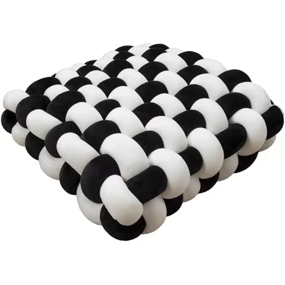 ColourTree 12'' L x 13'' W White & Black 2 Pcs Knot Pillow Soft Throw Pillow Home Decoration Cushion Square Office Knotted Plush Throw Cushion