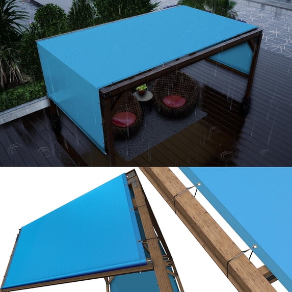 ColourTree 12' W x 23' L Waterproof Blue Pergola Sun Shade Canopy Replacement Cover, Commercial Grade 260 GSM Cloth for Outdoor Patio, Includes Stainless Steel Weighted Rods (We Make Custom Size)
