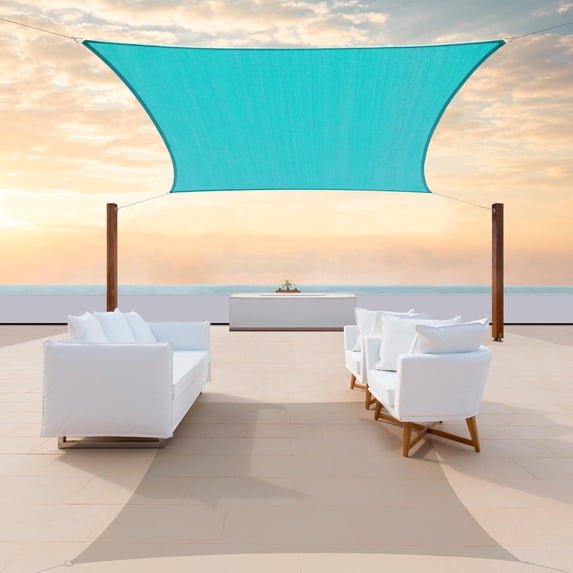 ColourTree 12' x 18' Turquoise Rectangle Sun Shade Sail Canopy Mesh Fabric UV Block Air & Water Permeable - Commercial Heavy Duty - 190 GSM - 3 Years Warranty ( We Make Custom Size )