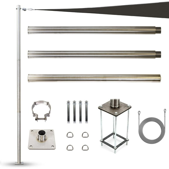 Colour Tree Tall Stainless Steel Sun Shade Sail Pole Kit, 32 lbs, 12 Ft Tall