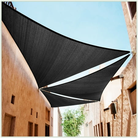 ColourTree 13' x 13' x 13' Black Triangle Sun Shade Sail Canopy Mesh Fabric UV Block & Water Air Permeable - Commercial Heavy Duty - 190 GSM - 3 Years Warranty - Custom Make