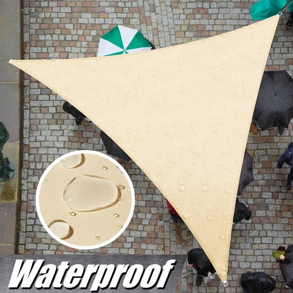ColourTree 14' x 19' x 23.6' Custom Size Beige Triangle Waterproof Sun Shade Sail Canopy Awning Shelter, 95% UV Blockage Water Resistant, Outdoor Patio Garden Carport (We Customize Size)
