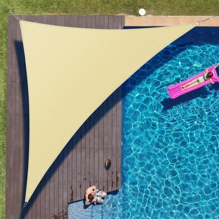ColourTree 14' x 20' x 24.4' Beige Right Triangle Sun Shade Sail Canopy Mesh Fabric UV Block & Water Air Permeable - Commercial Heavy Duty - 190 GSM - 3 Years Warranty - Custom Make