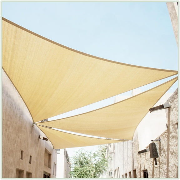ColourTree 14" x 14'"x 14" Beige Triangle Sun Shade Sail, Mesh UV