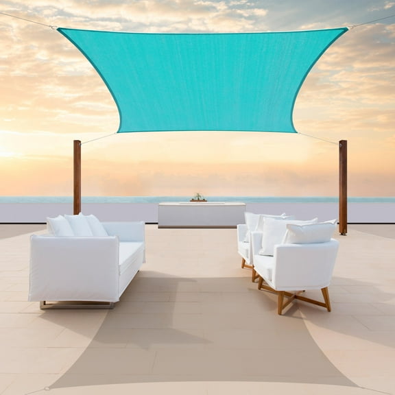 ColourTree 14' x 14' Turquoise Square Sun Shade Sail Canopy Mesh Fabric UV Block Air & Water Permeable - Commercial Heavy Duty - 190 GSM - 3 Years Warranty ( We Make Custom Size )