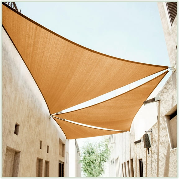 ColourTree 16' x 16' x 16' Sand Triangle Sun Shade Sail Canopy Mesh Fabric UV Block - Commercial Heavy Duty - 190 GSM - 3 Years Warranty ( We Make Custom Size )
