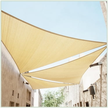 ColourTree 19' x 19' x 19' Beige Triangle Sun Shade Sail Canopy Mesh Fabric UV Block & Water Air Permeable - Commercial Heavy Duty - 190 GSM - 3 Years Warranty - Custom Make