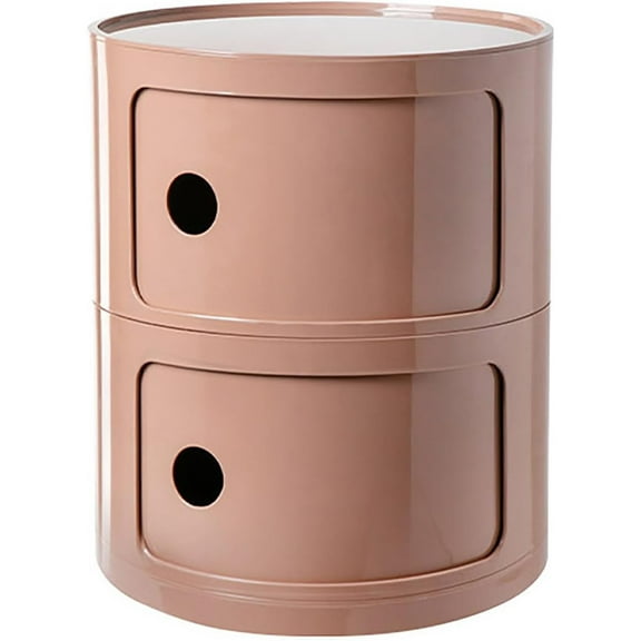 ColourTree 2 Tier Pink Round Nightstand with Drawers,Small Bedside Table with Storage,Round Storage Cabinet with Sliding Door,Modern End Table Side Table