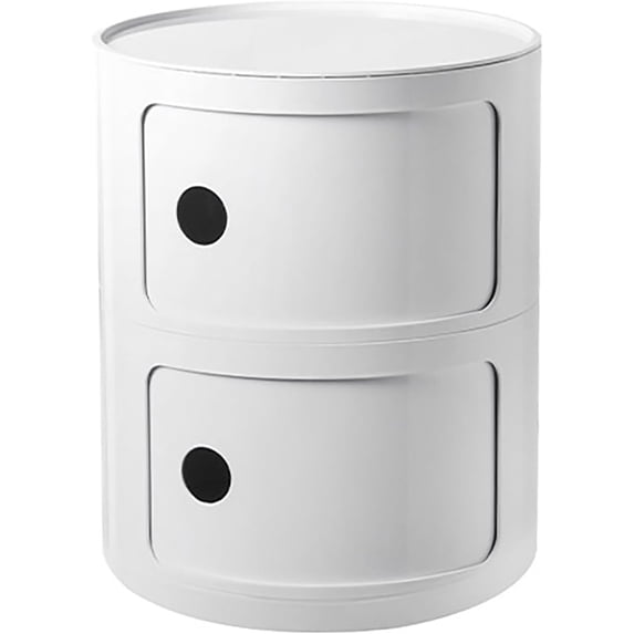 ColourTree 2 Tier White Round Nightstand with Drawers,Small Bedside Table with Storage,Round Storage Cabinet with Sliding Door,Modern End Table Side Table