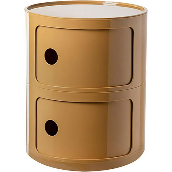 ColourTree 2 Tier Yellow Round Nightstand with Drawers,Small Bedside Table with Storage,Round Storage Cabinet with Sliding Door,Modern End Table Side Table