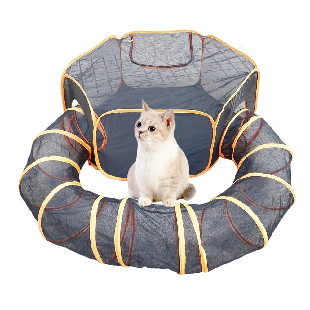 Portable 2-in-1 Cat Playpen Tent with Tunnel