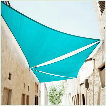 ColourTree 22' x 22' x 22' Turquoise Triangle Sun Shade Sail Canopy Mesh Fabric UV Block - Commercial Heavy Duty - 190 GSM - 3 Years Warranty ( We Make Custom Size )