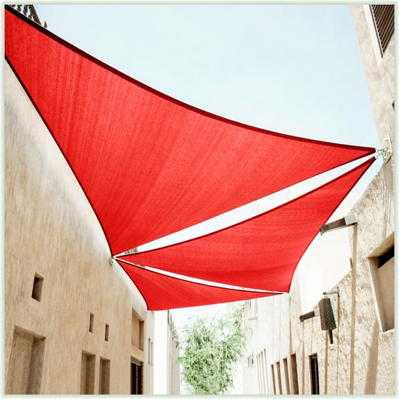 ColourTree 24' x 24' x 24' Red Triangle Sun Shade Sail Canopy Mesh Fabric UV Block - Commercial Heavy Duty - 190 GSM - 3 Years Warranty ( We Make Custom Size )
