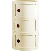 ColourTree 3 Tier Beige Round Nightstand with Drawers,Small Bedside Table with Storage,Round Storage Cabinet with Sliding Door,Modern End Table Side Table