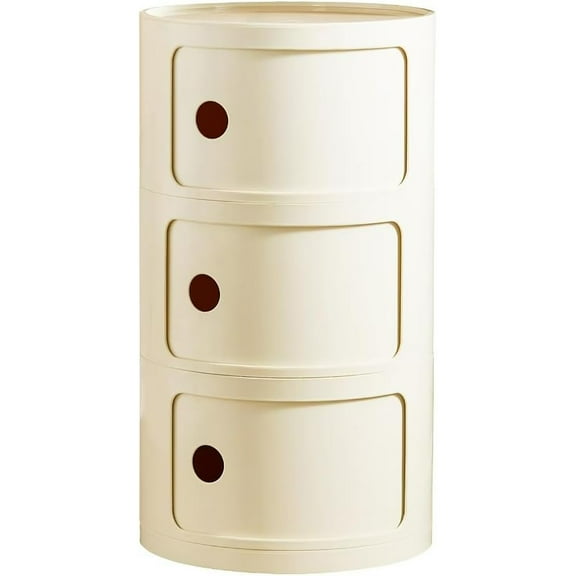 ColourTree 3 Tier Beige Round Nightstand with Drawers,Small Bedside Table with Storage,Round Storage Cabinet with Sliding Door,Modern End Table Side Table